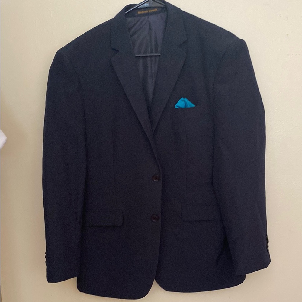 Men's Black Blazer with Blue Pocket Square